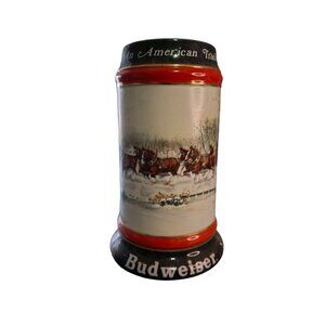 1990 Budweiser Clydesdale Collector Beer Stein Susan Sampson Brazil Christmas